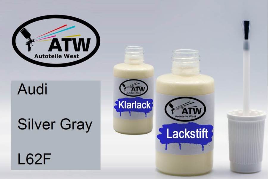 Audi, Silver Gray, L62F: 20ml Lackstift + 20ml Klarlack - Set, von ATW Autoteile West.